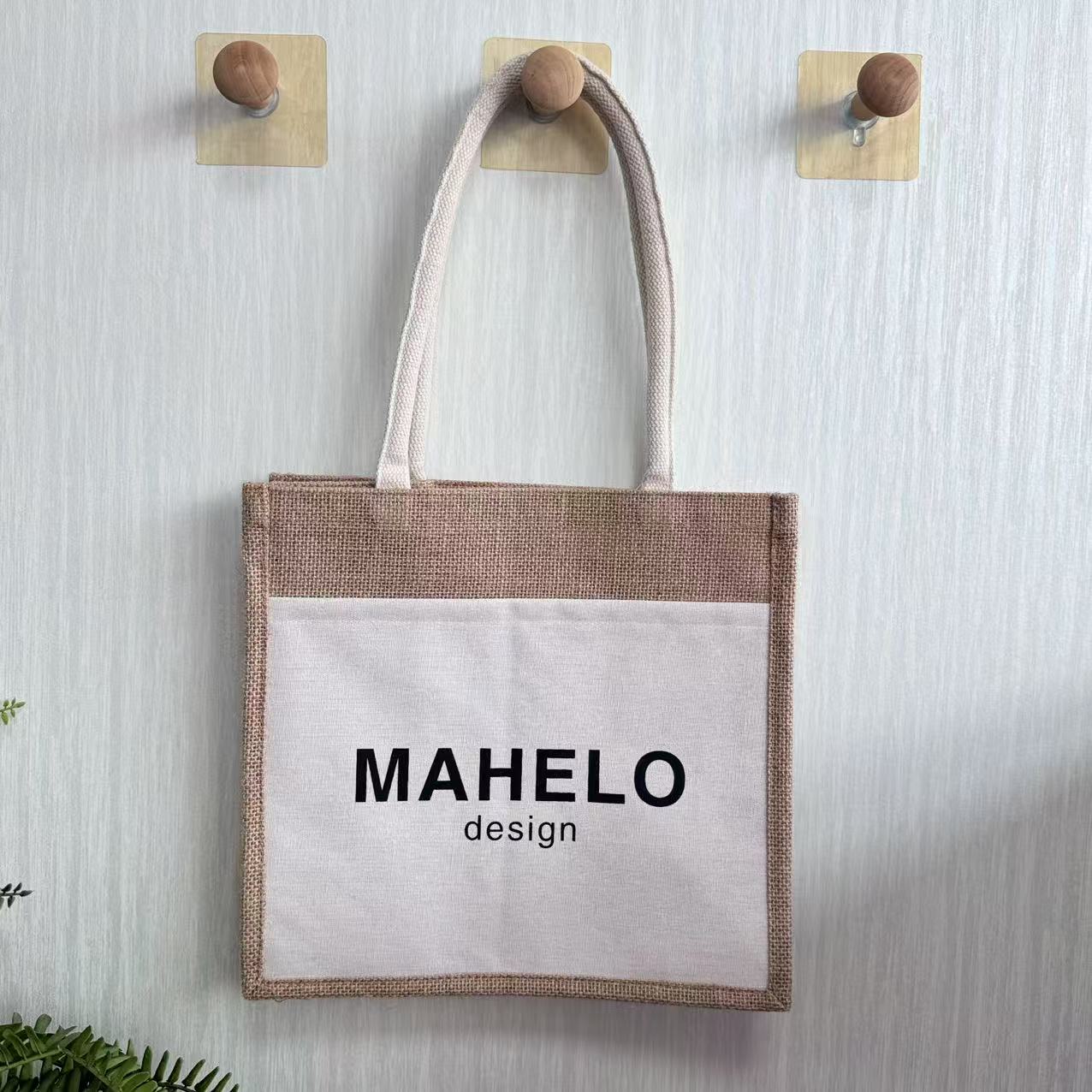 Linen handbag with fashion logo