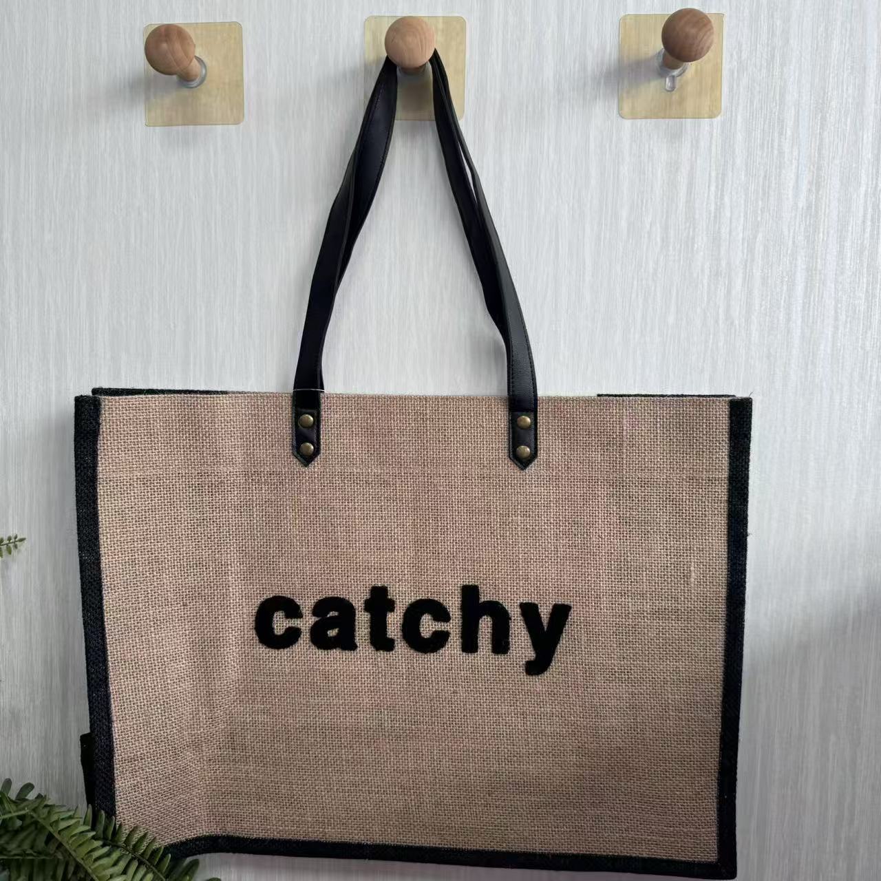 Linen tote bag with towel embroidery logo